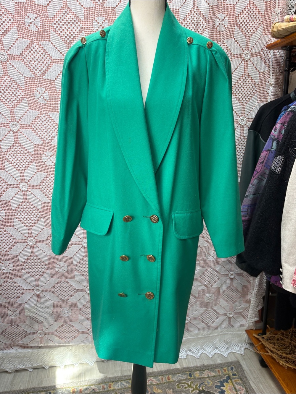 Vintage Club Privé Emerald Green Military-Style Coat